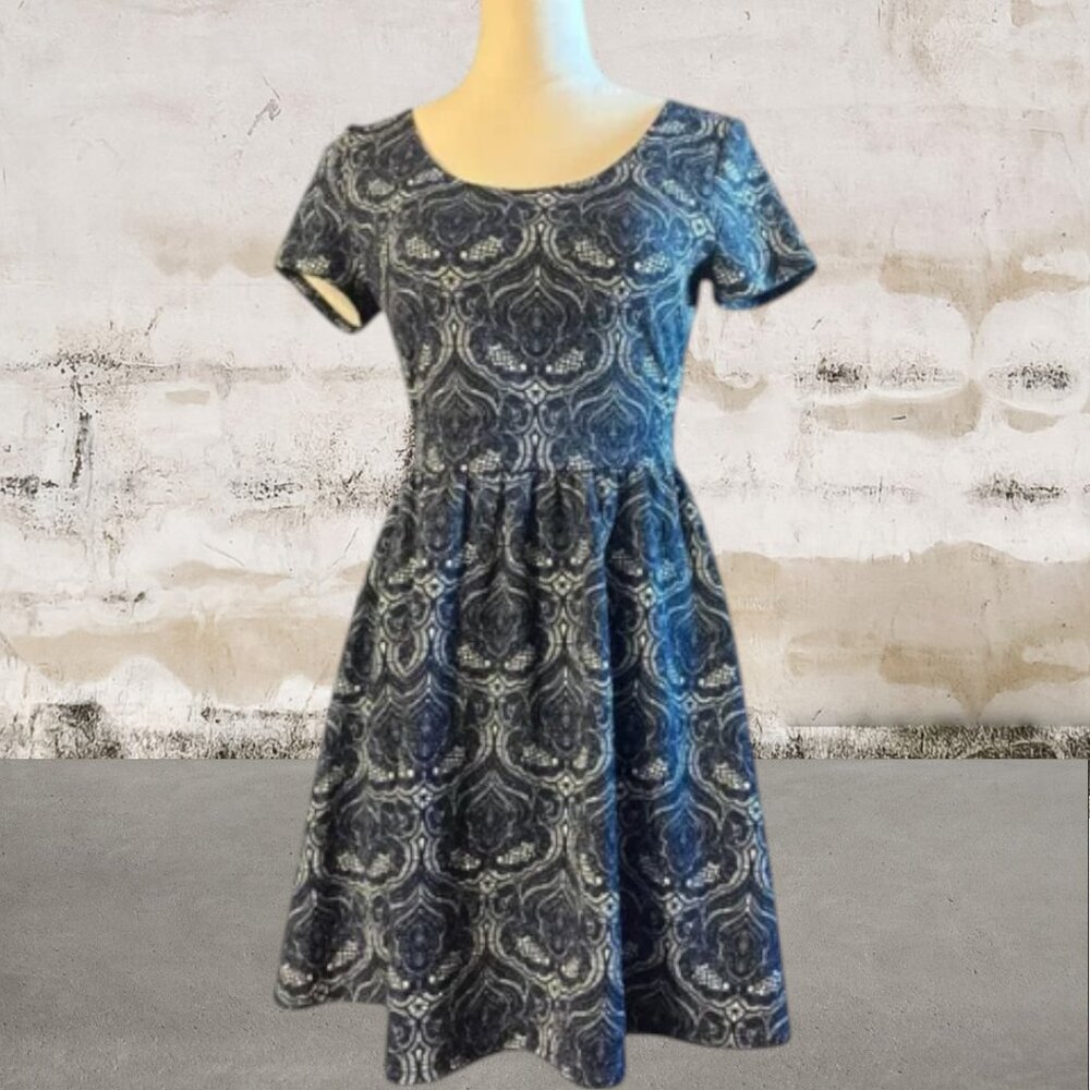 Francesca's Alya Women's Blue Pattern A-Line Scoop Neck Dress Size Small